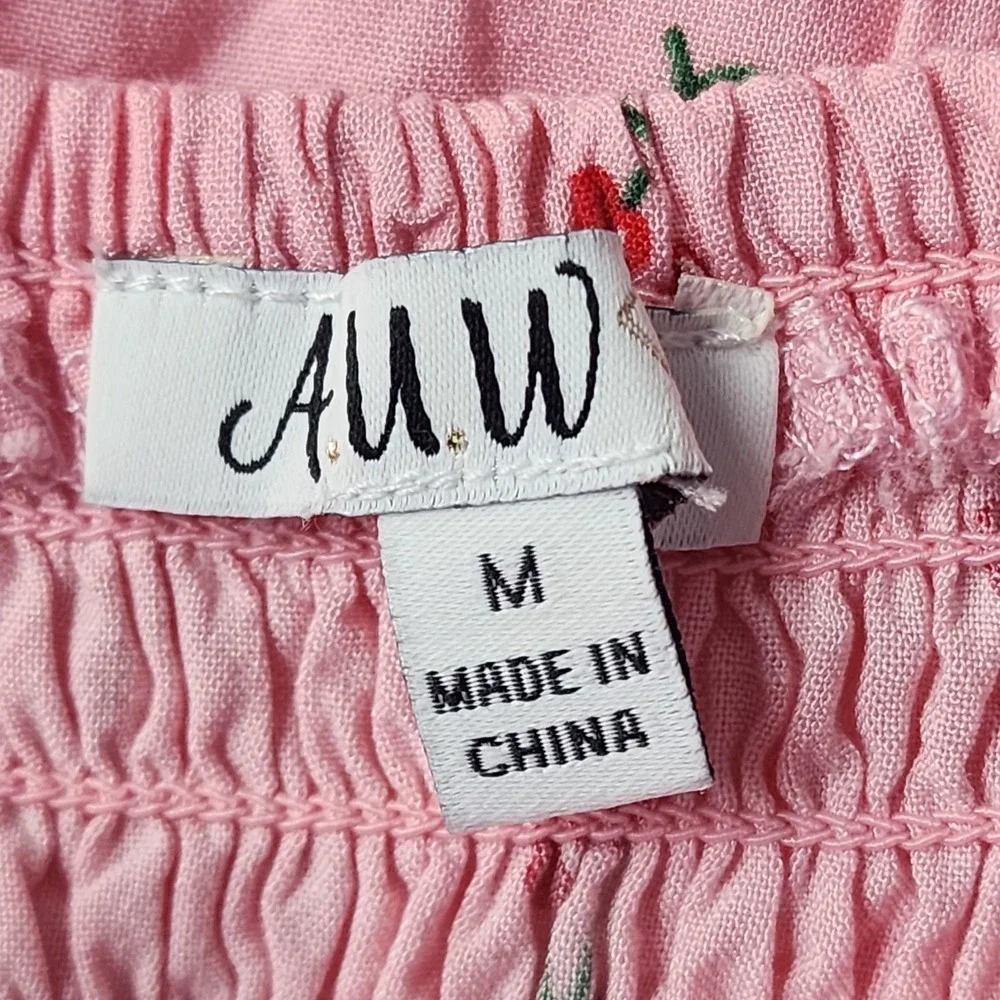 AU.W Cherry Print Sundress Size M Pink Cottagecore Coquette Mini Dress - Picture 4 of 9